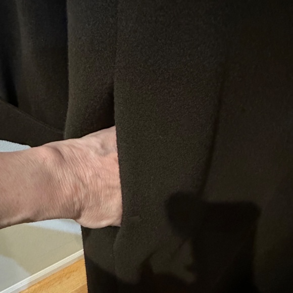 Elegant Brown Wool Long Overcoat with Hood & Real Fur 1990s - sz 10 P or Med - Picture 13 of 16